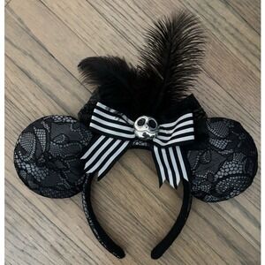 Nightmare Before Christmas Inspired Mickey Ears Headband Black Lace Skull Bow